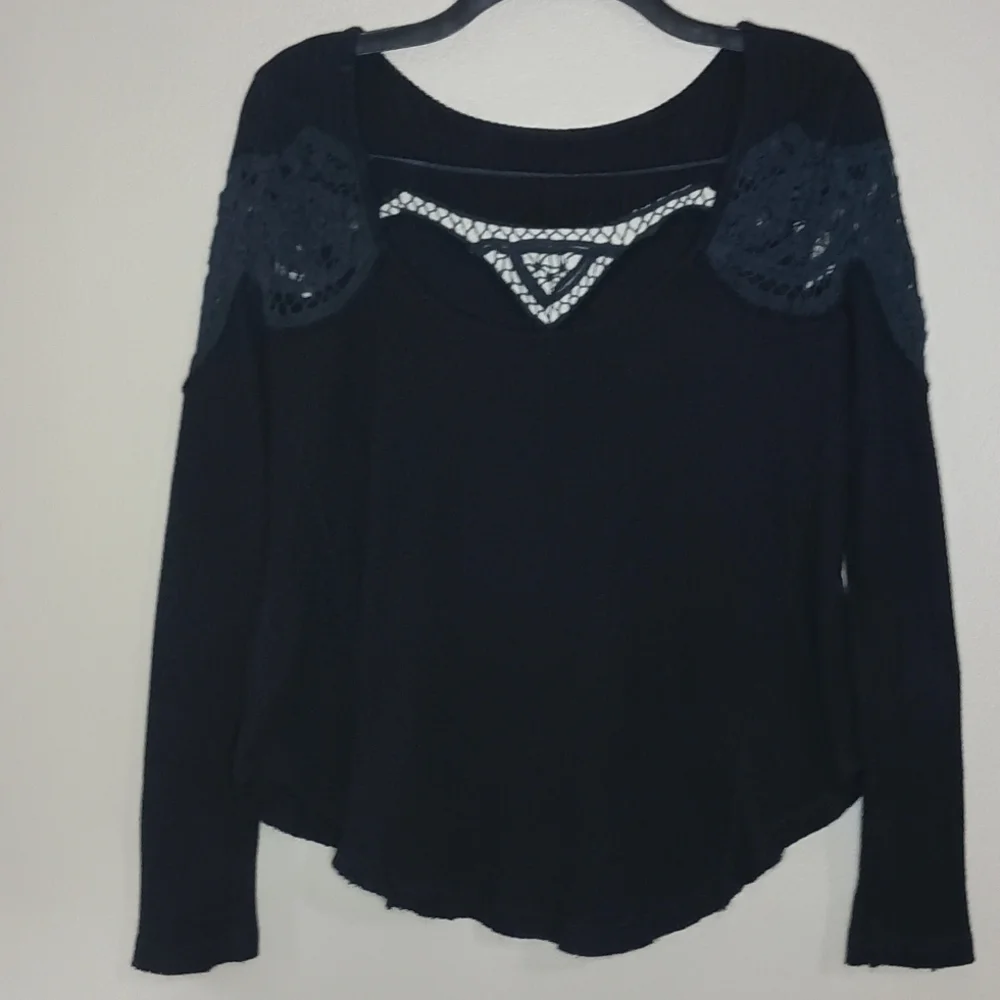 Free People Black Day Dream Lace Thermal Top